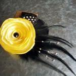 Yellow Flower Feather Hair Clip